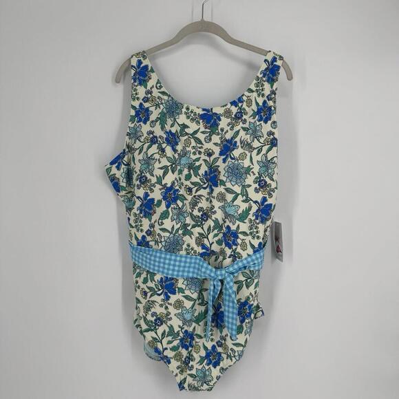 Lands' End swimsuit 26 blue floral one piece slimming plus size beach feminine - Picture 2 of 6